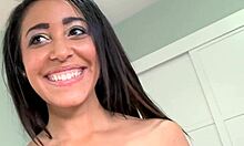 Petite girl savors dude’s massive cock with eager lips.