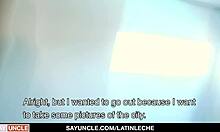 Latino hunk with tattoos tops a big dick boy in first time bareback