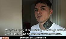 Latino hunk with tattoos tops a big dick boy in first time bareback