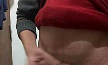 skinny amateur jerks off with clothes on in solo masturbation