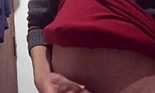 skinny amateur jerks off with clothes on in solo masturbation