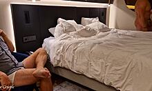 Cuckold Husband Invites Tattooed Stranger to Fuck Blonde Hotwife in Hotel