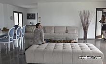 Coed's tight fit on couch