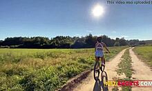 Tattooed babe in denim shorts takes a big cock deep in her tight ass