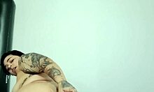 Goth Latina girl tries her first anal with a glass dildo, stretching her big ass.