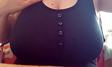 Excited student couldn't resist and started playing with her big tits on camera