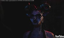 A scared teen was taken by a fierce milf. She used a huge black dildo to dominate.