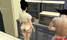 mom gets anal fucked by sons in kitchen all day