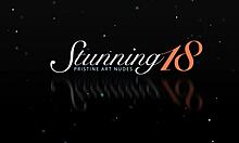 Hot blonde teen model Anjelica poses naked intensely backstage