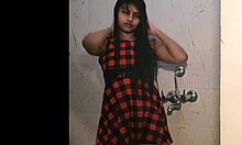 I, Indian teen, shows my naked booty and wet pussy in bathroom, masturbatin'