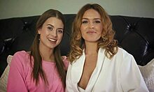 Allherluv com features wet fingering and snowballing between brunette milf and blonde teen lesbian