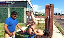 Danna Hot Begs Two Guys for Hard Action in Public Street Gangbang.