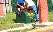 Danna Hot Begs Two Guys for Hard Action in Public Street Gangbang.