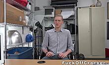 cute cracker getting his pink ass pounded by a fat black cock in the office