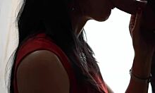 Amateur Deepthroat From Hot Wife In Red Dress For Friend He Cum In Her Mouth