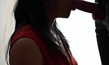 Amateur Deepthroat From Hot Wife In Red Dress For Friend He Cum In Her Mouth