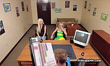 Head teacher fucks cheerleader and soccer mom at office party