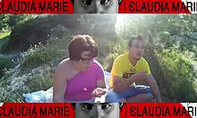 fat spanish couple plays with pussy and ass outdoors with gay friend