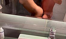 Amateur guy bends stepsister over in shower for doggystyle sex