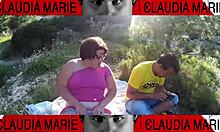 fat spanish couple plays with pussy and ass outdoors with gay friend