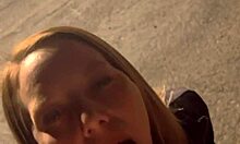 Pretty blonde sucking my dick outside bar then getting facial