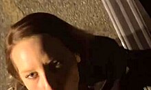 Pretty blonde sucking my dick outside bar then getting facial