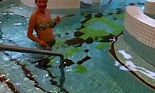 Damn! Risky flashing and wild masturbation at public spa!