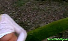 watch this euro slut get jizzed on outdoors in public, smoking and all?