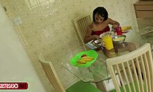 yo, stepdad films stepdaughter eating lunch without panties, sneaky! 😏