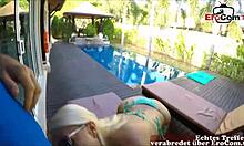 Blonde Tourist Gets Banged by German User During Holiday at Pool