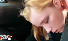 redhead deepthroats taxi driver and swallows cum in car pov