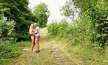 Aroused Blonde Lesbians TAKE Their Favorite Sex Toys OUTSIDE and POUND Wet Little 18+ Pussies Until They Cum