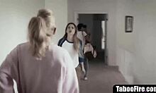 Lesbo stepdaughter proves gay by fucking stepmom and boyfriend