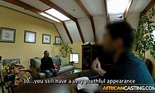 the amateur ebony student bends over in her dress for a monster cock doggystyle casting session.