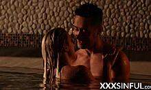 Irresistible blonde with big tits spreads for group banging after giving fellatio