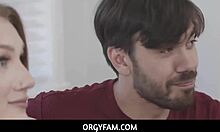 Orgyfam - huge boobs blonde teen Aria Kai banged by stepbrother to climax during Super Bowl 🏈