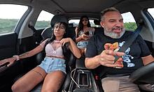 Big-titted amateur fucks juicy in car