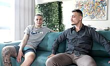 so, this brazilian guy tried his first gay couch test, got wet and muscular with anal play