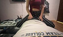 a colombian milf wife with tattoos sucks and gives handjob in socks and panties to pay rent.