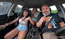 Big-titted amateur fucks juicy in car