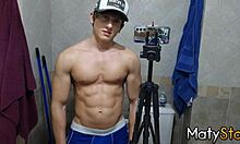 Flexing Muscles and Cumming Hard in Bathroom