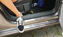 mature milf bent over for creampie doggystyle in car