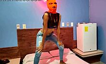 My Brunette Stepsister Celebrates Halloween In Hotel Bed With Mask And Sexy Hip Shakes