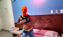 My Brunette Stepsister Celebrates Halloween In Hotel Bed With Mask And Sexy Hip Shakes