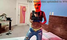 My Brunette Stepsister Celebrates Halloween In Hotel Bed With Mask And Sexy Hip Shakes