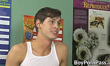 sweet twinks kiss and give oral in the classroom