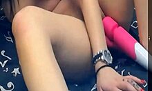 look at this girl using two vibrating dildos on her pussy