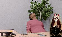 Sexy redhead boss fucks mother-in-law outdoors!