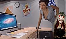 Sexy redhead boss fucks mother-in-law outdoors!