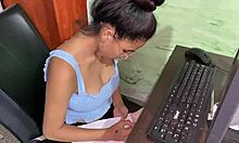 latina secretary asks for tit milking in office fantasy